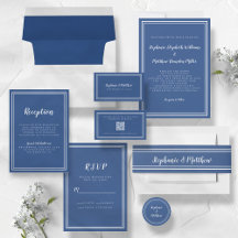Simple Minimalist Classic Navy Blue White Wedding