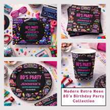 Modern Retro Neon 80’s Birthday Party Collection 