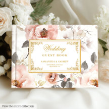 Blush Gold Ivory Floral Wedding Guest Books 193W
