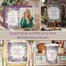 ELEGANT PURPLE AND MINT GREEN FLORAL BIRTHDAY