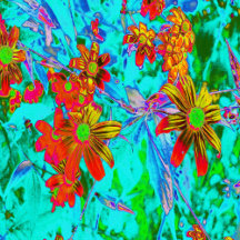 Aqua Tropical with Yellow and Orange Flowers