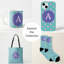 Monogram Hearts Lilac Teal Home and Accessories 