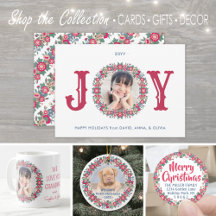 Red Holiday Floral Christmas Wreath Cards & Decor
