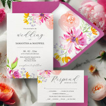 Fuchsia Pink and Orange Wedding Invitation Suite