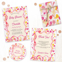 Modern Retro Wavy Abstract Pink Yellow Baby Shower