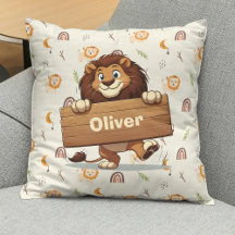 Playful Lion with Wooden Name Sign