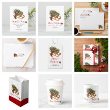 Wooden Sled Fir Branches Green & Red Plaid