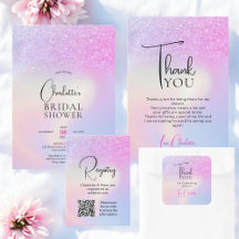 Pink Purple Glitter Ombre Chic Bridal Shower