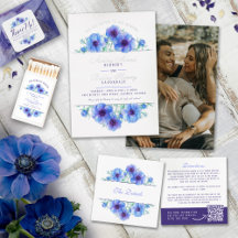 Blue anemone flower watercolor art wedding