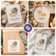 Cute Watercolor Fox Christmas Sleighs