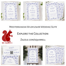 Simple Modern Floral Line Art Blue Wedding Suite