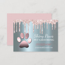 Luxury Glitter Paw Pet Service Business Cards