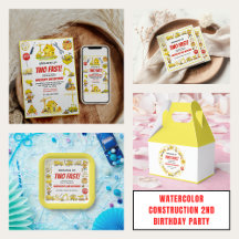 Watercolor Construction 2nd Birthday Party 