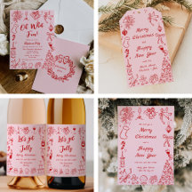 DOODLE CHRISTMAS Pink Quirky Hand Drawn Doodles