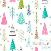 Modern Minimalist Christmas Tree Pattern Pink Teal