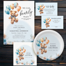 We Can Bearly Wait Teddy Bear Boy Baby Shower