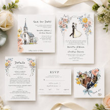 Hand drawn whimisical Wedding Invitation suite