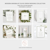 Classic Simple Modern Olive Green White Wedding