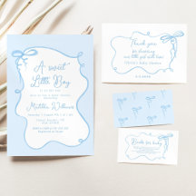 Blue dainty bow minimalist wavy baby boy shower
