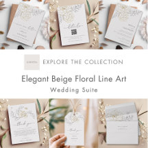 Elegant Beige Floral Line Art Wedding