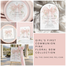 Girl's First Holy Communion Pink Floral Bow