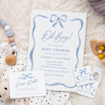 Oh Boy Blue Wavy Ribbon Bow Baby Shower