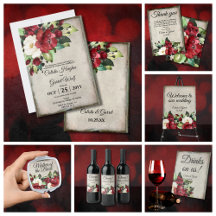 Elegant Red Floral Grunge Wedding Stationery