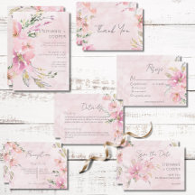 Pink Blush Floral Watercolor Modern Wedding Suite