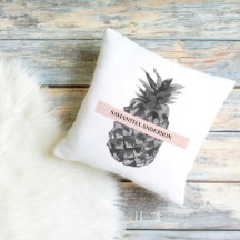 Watercolor Pink & Grey Pineapple   Your  Name