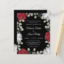 Elegant Red White Floral Greenery on Black Wedding