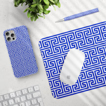 Greek Meander Key Square H Pattern Blue Collection