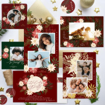 Maroon Christmas Holiday Splendor Poinsettia Set