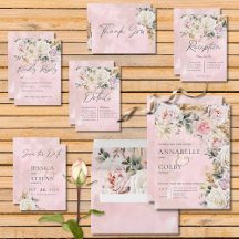 Boho Pampas & Pink Roses Pink Wedding Suite Cards