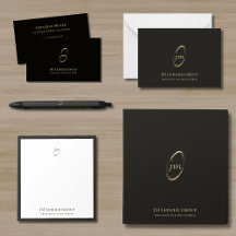 Modern Black and Gold Monogram Business Essentials