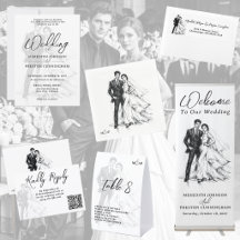 Modern Fashion Charcoal Sketch Wedding Suite
