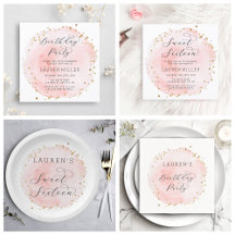 Blush Pink Gold Glitter Birthday Party Collection