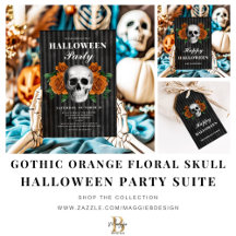 Gothic Orange Floral Skull Halloween Party Suite