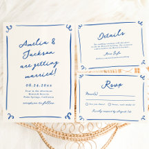 Whimsical Hand Drawn Navy Blue Wedding Suite