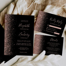 Rose Gold Glitter Script Black Wedding Suite