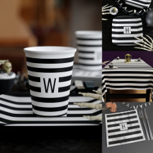 Black and White Striped Halloween Party Tableware
