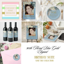 90th Floral Blue Gold Elegant Birthday Suite