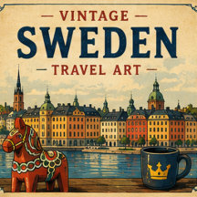 Vintage Sweden Travel Art