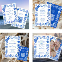 Seashells Beach Wedding Blue White Collection