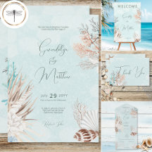 Modern Aqua Ocean Shells Wedding