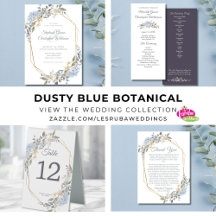 Dusty Blue Florals Gold Frame Wedding Collection