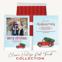 Christmas Holiday Vintage Red Truck Winter Scene
