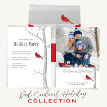 Holiday Red Cardinal Birch Tree Winter Scene