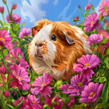Guinea Pig Among Vibrant Pink Flowers