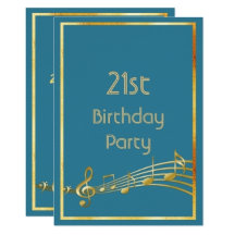 Birthday Party - music notes on teal 