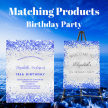 Birthday party - Royal blue - White Silver